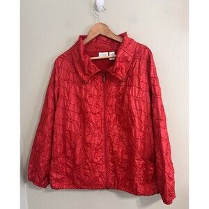 Chico's Quilted  Jacket Women's  Size 3 Love Red Soutache Full Zip Holiday